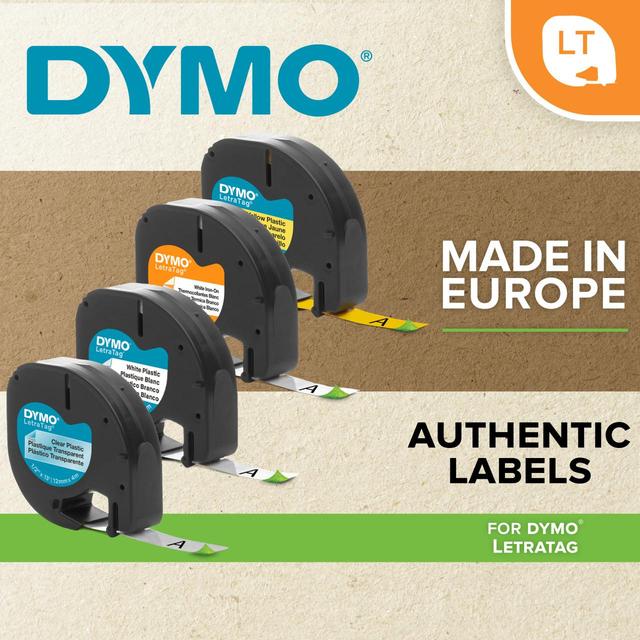 DYMO LetraTag Plastic Labels 12 mm x 4 m Roll Black Print on White Labels GOODS M&S   