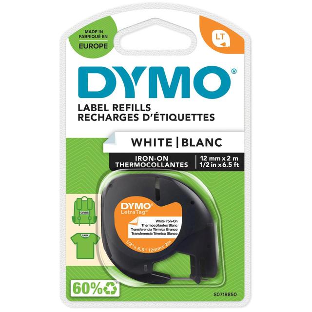 DYMO LetraTag Iron-On Fabric Labels 12 mm x 2 m Roll Black Print on White GOODS M&S   