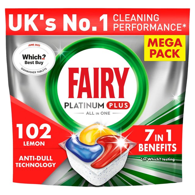 Fairy Platinum Plus All In One Lemon Dishwasher Tablets   102 per pack GOODS M&S   