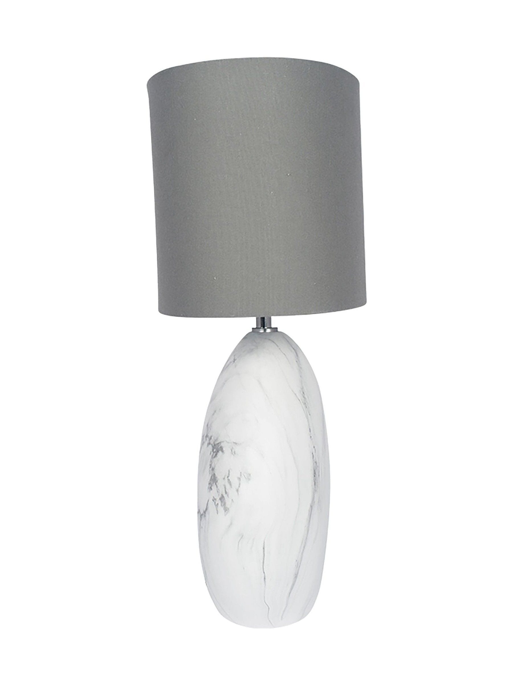 Lampe de table Crestola blanche du Pacifique en céramique effet marbre avec abat-jour gris, version UK