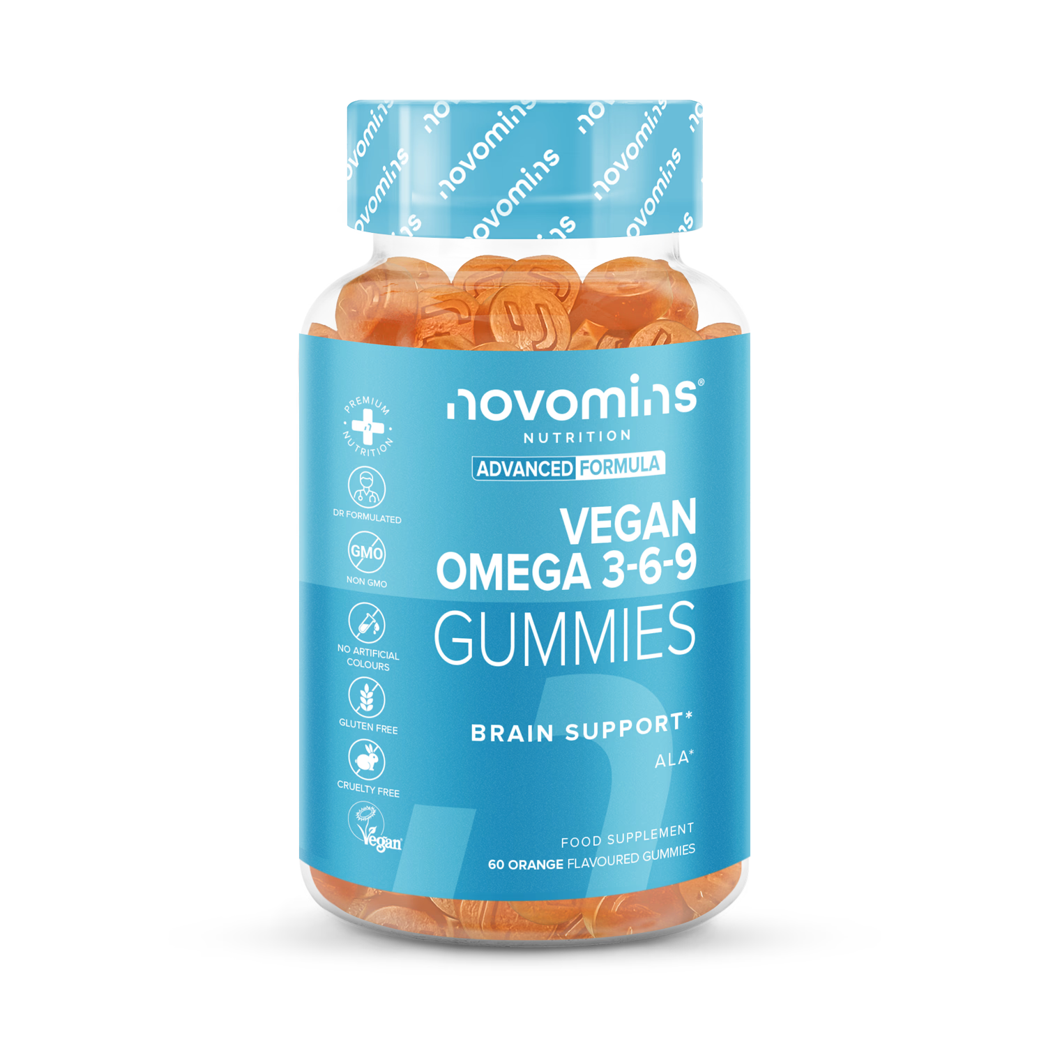 Novomins vegan omega gummies orange flavoured 60 count - British product