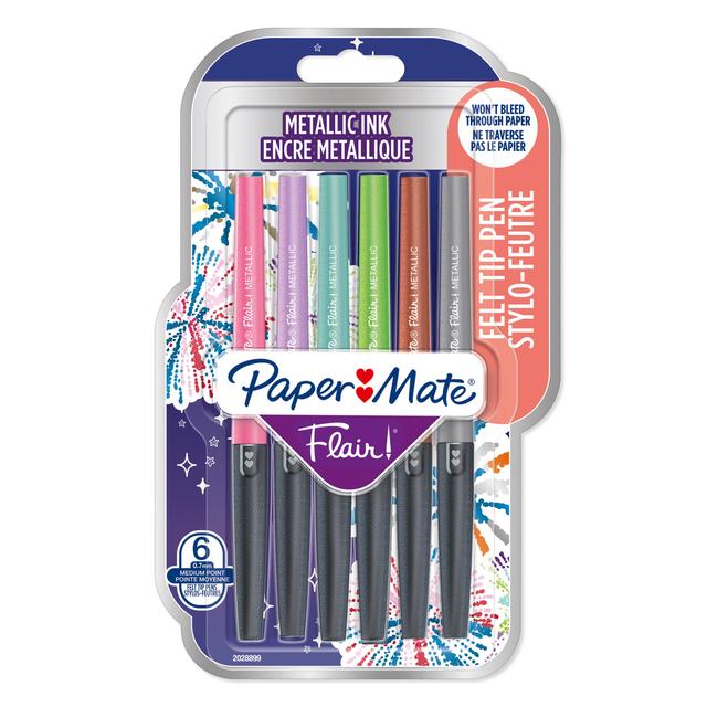 Paper Mate Flair 0.7mm Metallic Felt Tip Pens   6 per pack