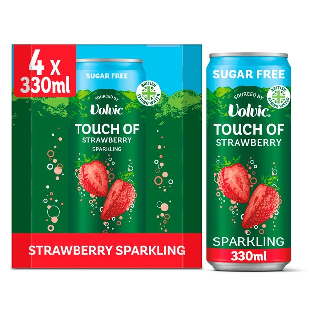 Touch of Strawberry Sparkling Sugar Free Flavoured Water by Volvic   4 x 330ml GOODS M&S   