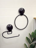 Showerdrape black toilet roll holder towel ring set, imported from the UK