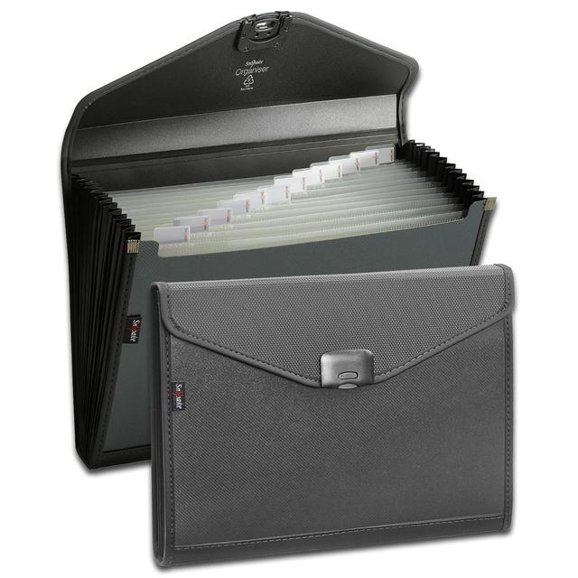 Snopake Zeon Expanding A4 Organiser with 13 dividers. Colour - Charcoal