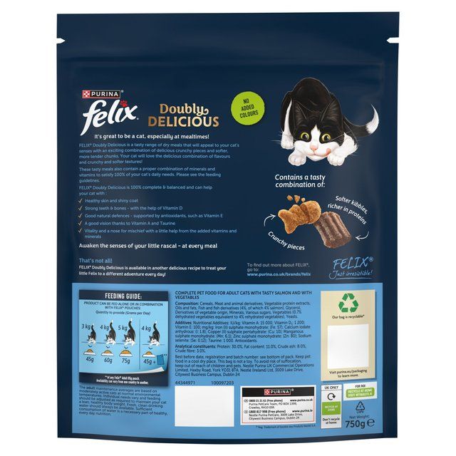 Felix Doubly Delicious Salmon & Vegetables Dry Cat Food   750g