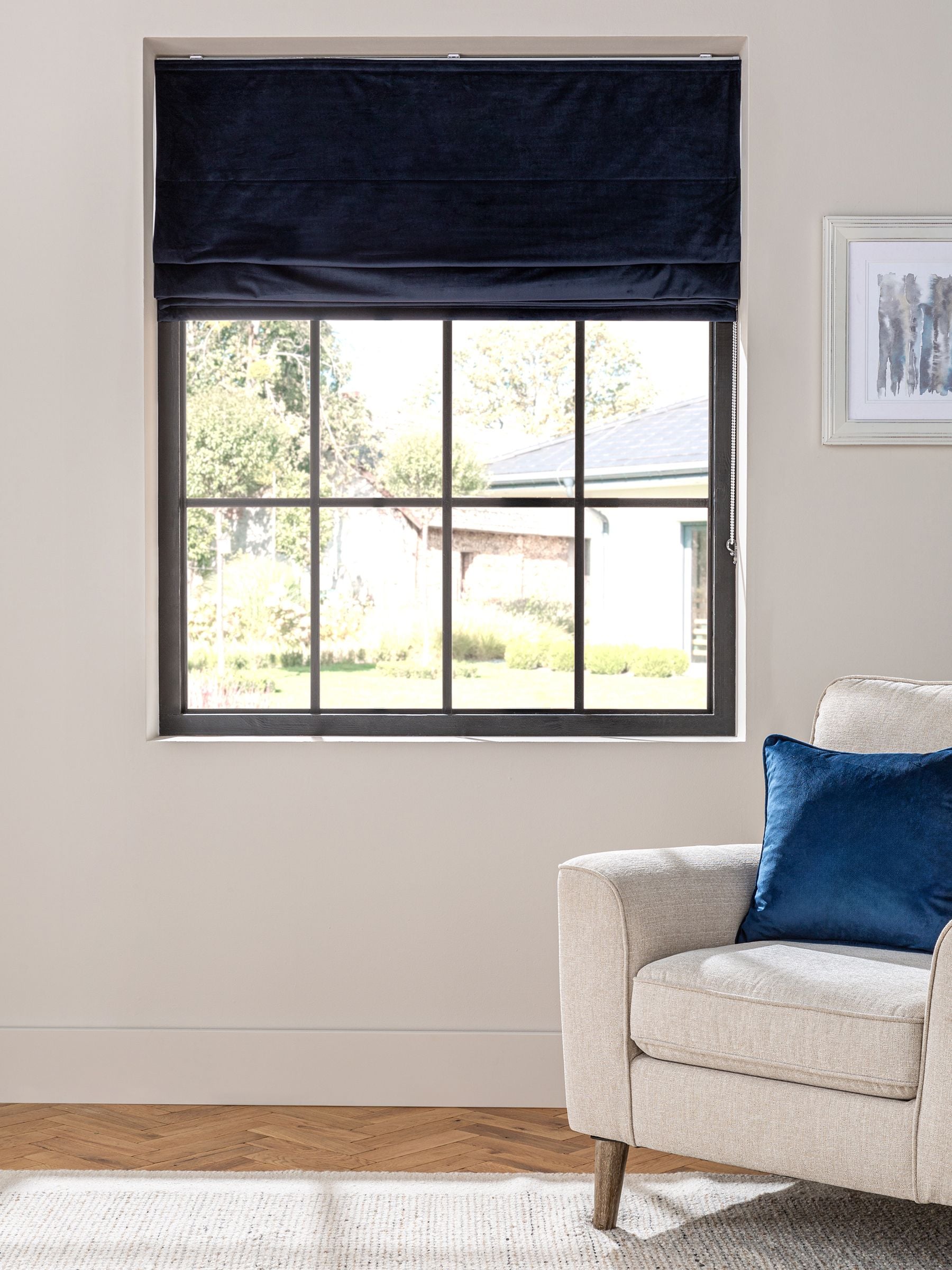 Blue Dark Navy Ready Made Blackout/Thermal Matte Velvet Roman Blind