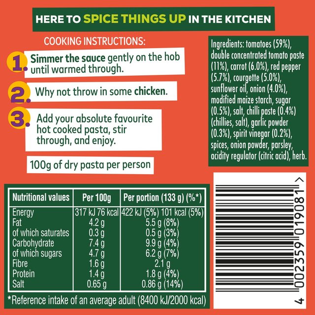 Dolmio Intensify Spicy Sriracha Style Chunky Vegetables   400g GOODS M&S   