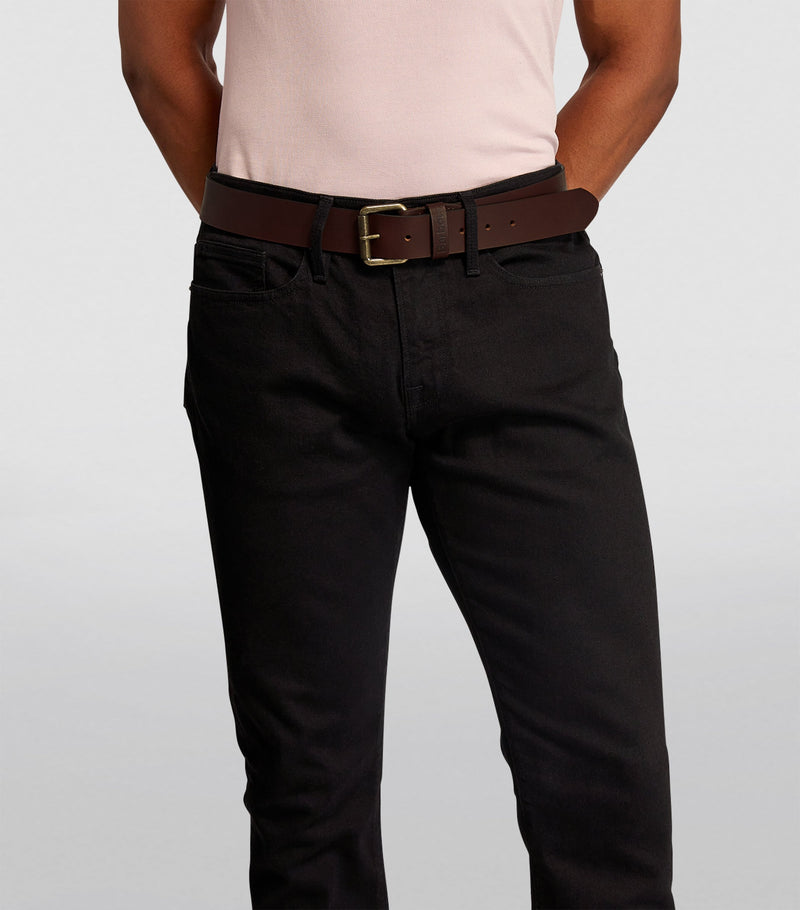 Barbour matte tan leather belt with gold buckle (British brand)
