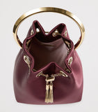 Jimmy Choo Bon Bon satin top-handle bag in claret, imported from the UK