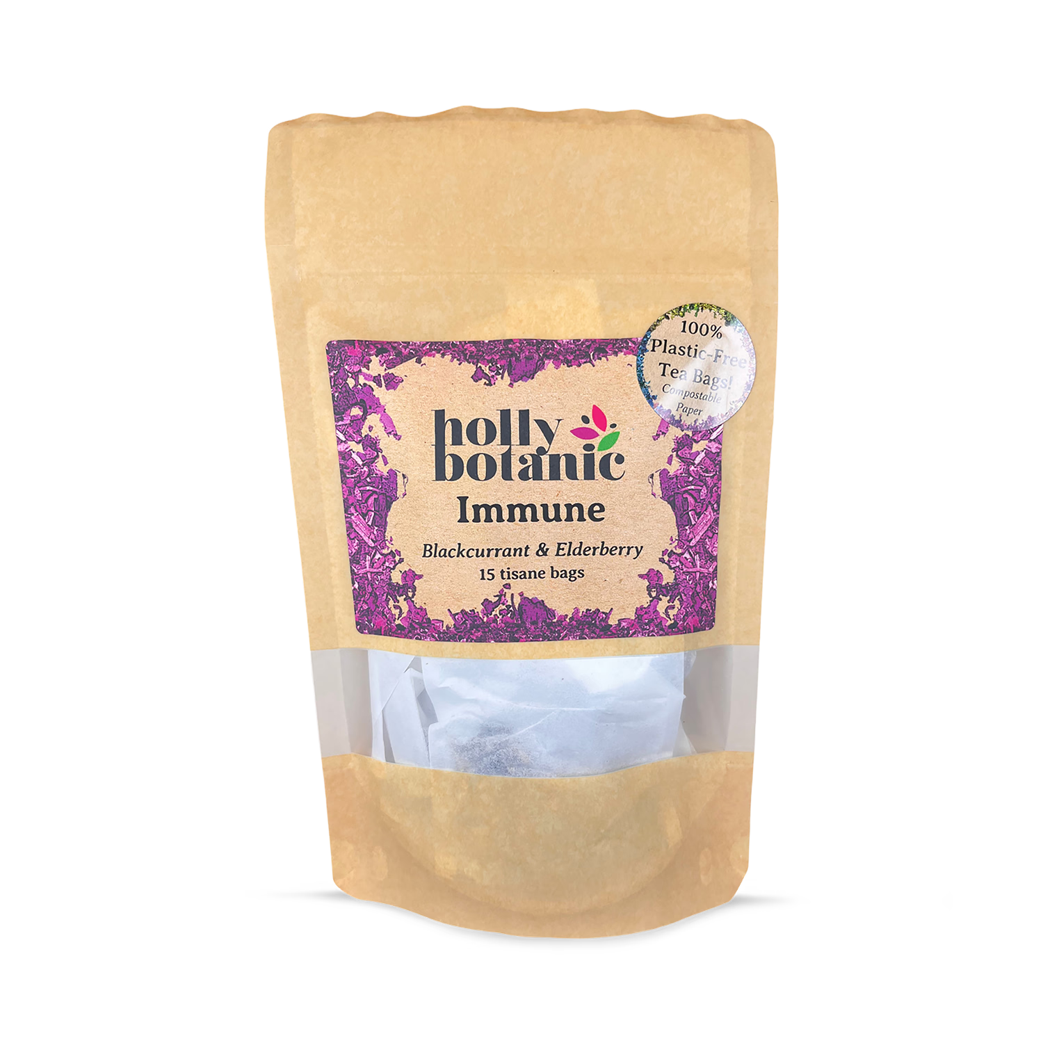 Holly Botanic Immune Tisane blackcurrant elderberry 15 bags, imported from the UK