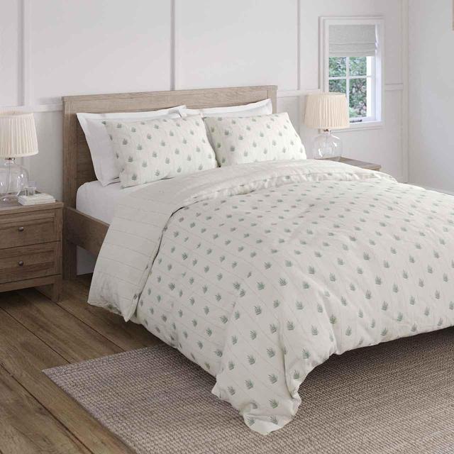 M&S Cotton Blend Leaf Bedding Set Super King Natural