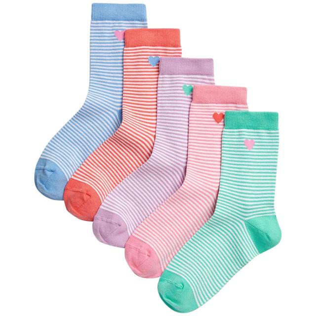 M&S Girls Cotton Rich Striped Socks 6 Small -7 Large 5 Pack