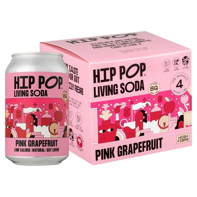 Hip Pop Pink Grapefruit Living Soda   4 x 330ml GOODS M&S   