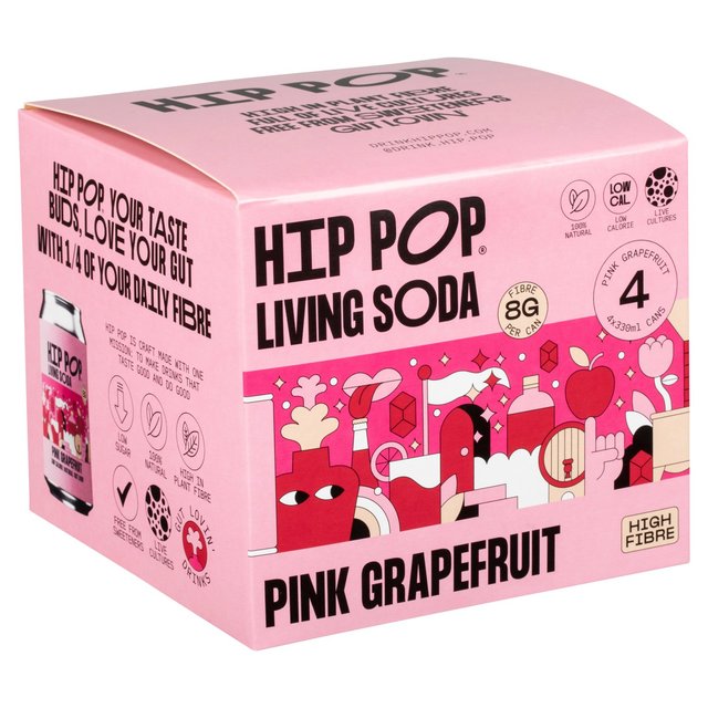 Hip Pop Pink Grapefruit Living Soda   4 x 330ml