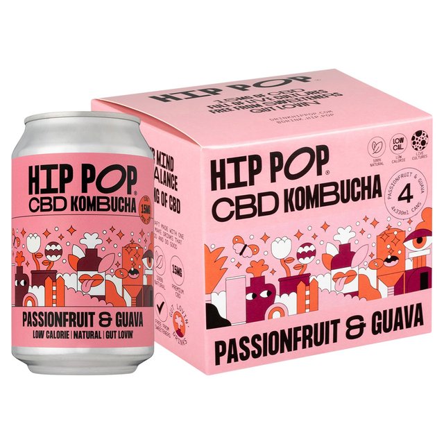 Hip Pop Passionfruit & Guava CBD Kombucha 4 x 330ml   4 x 330ml GOODS M&S   