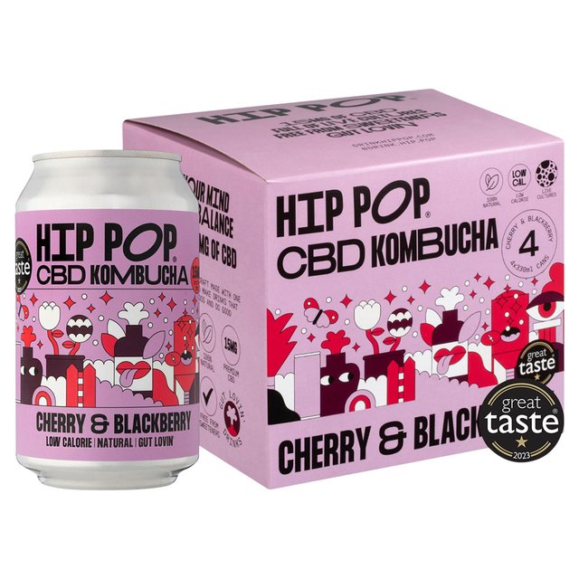 Hip Pop Cherry & Blackberry CBD Kombucha 4 x 330ml   4 x 330ml GOODS M&S   