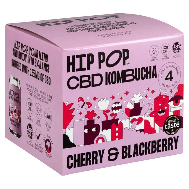 Hip Pop Cherry & Blackberry CBD Kombucha 4 x 330ml   4 x 330ml GOODS M&S   