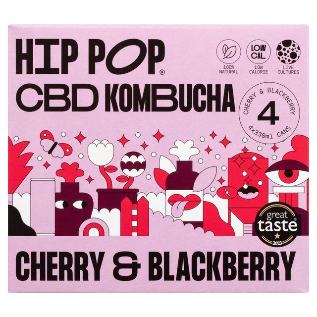 Hip Pop Cherry & Blackberry CBD Kombucha 4 x 330ml   4 x 330ml GOODS M&S   