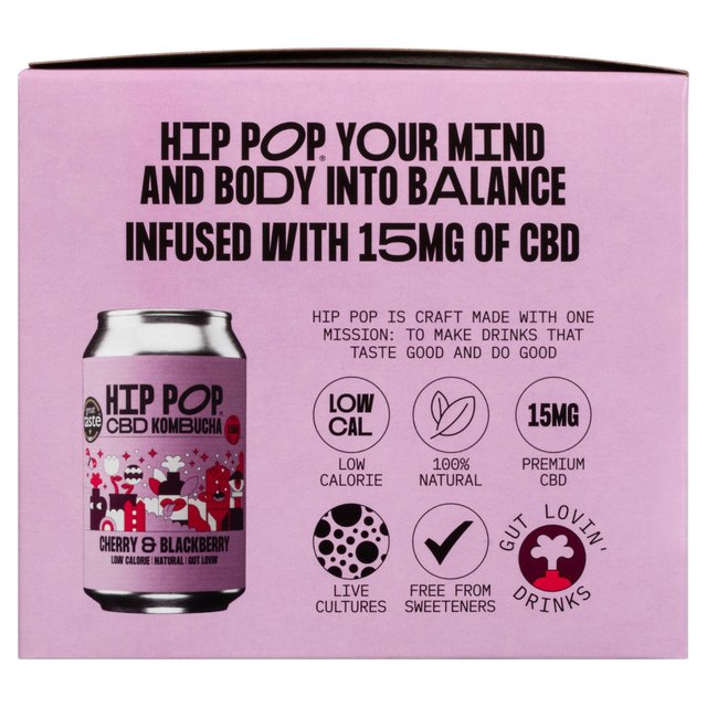 Hip Pop Cherry & Blackberry CBD Kombucha 4 x 330ml   4 x 330ml GOODS M&S   