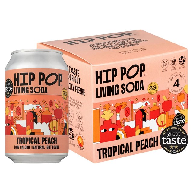 Hip Pop Tropical Peach Living Soda   4 x 330ml