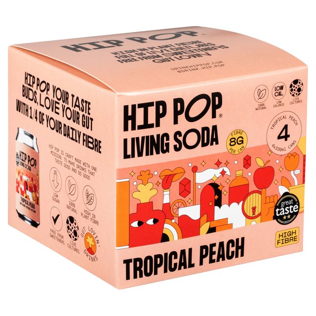 Hip Pop Tropical Peach Living Soda   4 x 330ml