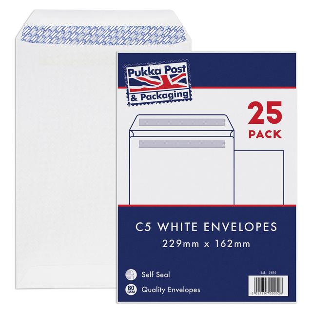 Pukka Pad 25 pack Envelopes - C5 White Self Seal 229mm x 162mm   25 per pack