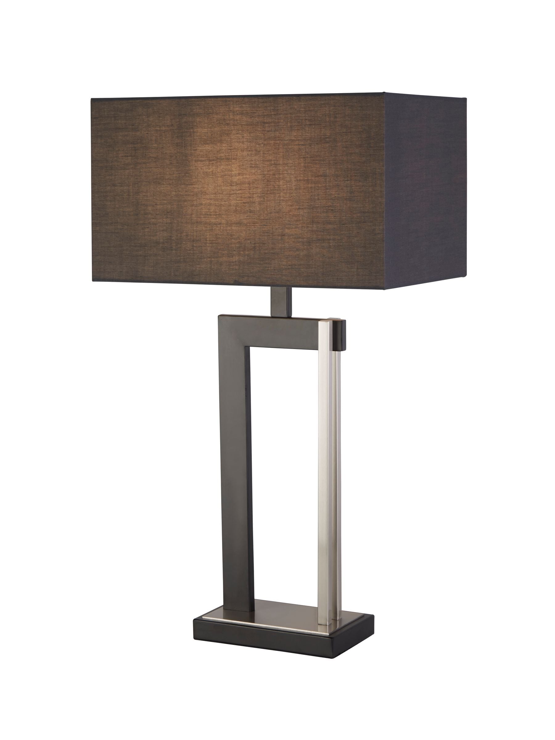 Searchlight table lamp black and satin nickel with grey shade, UK version