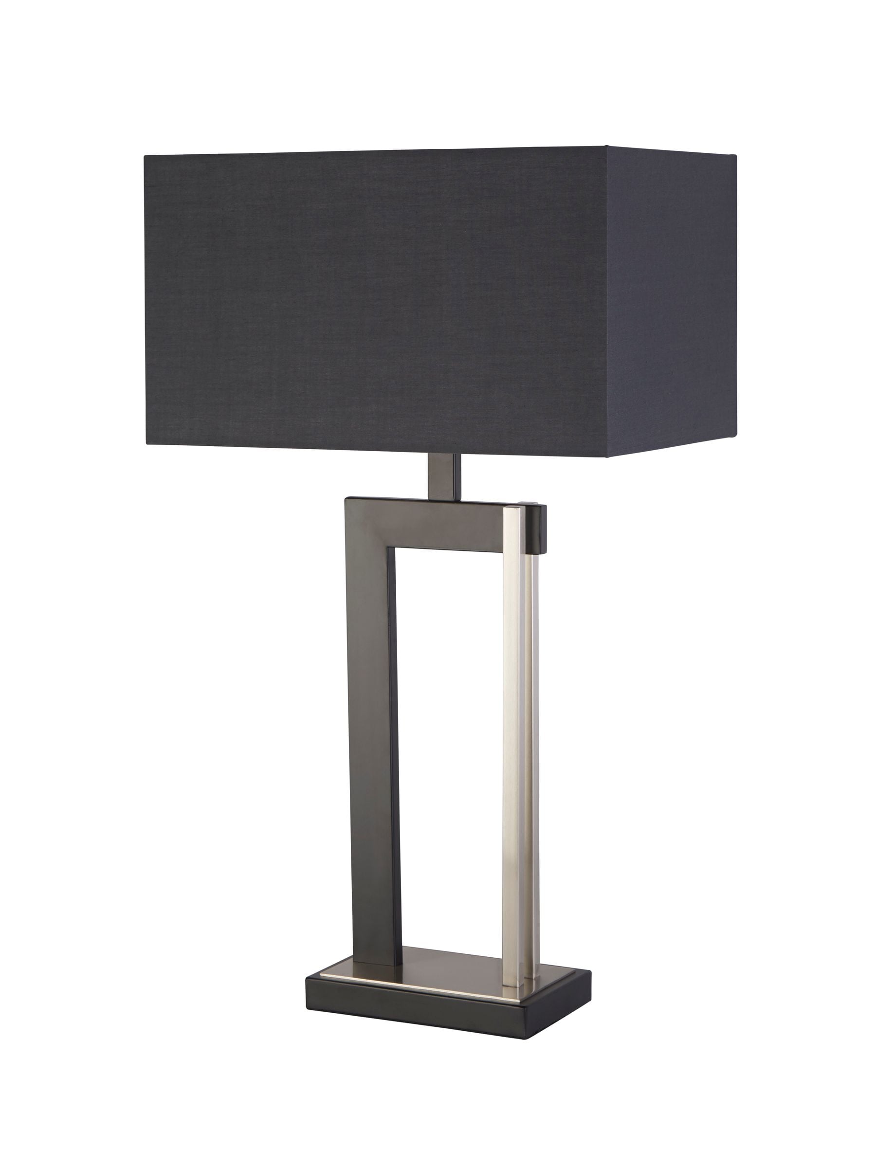 Searchlight table lamp black and satin nickel with grey shade, UK version