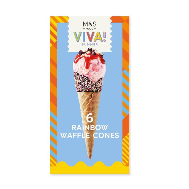 M&S VIVA 6 Rainbow Waffle Cones   75g