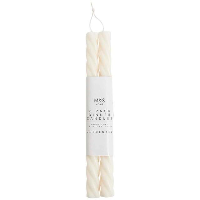 M&S Collection Set of 2 Twisted Dinner Candles White   2 per pack GOODS M&S   