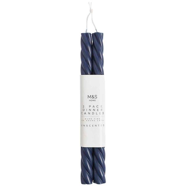 M&S Collection Set of 2 Twisted Dinner Candles Navy   2 per pack