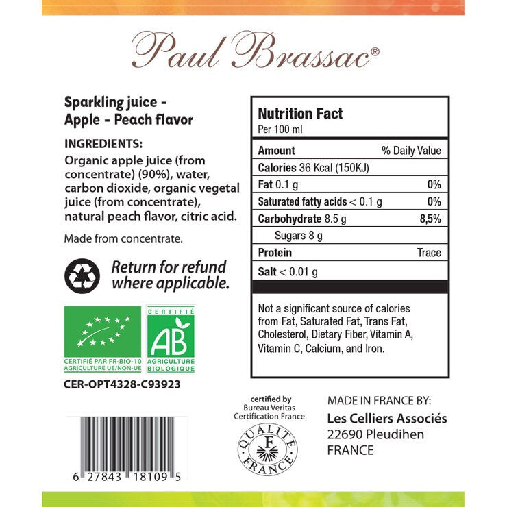 Paul Brassac sparkling fruit juice 3x750ml, imported from the UK