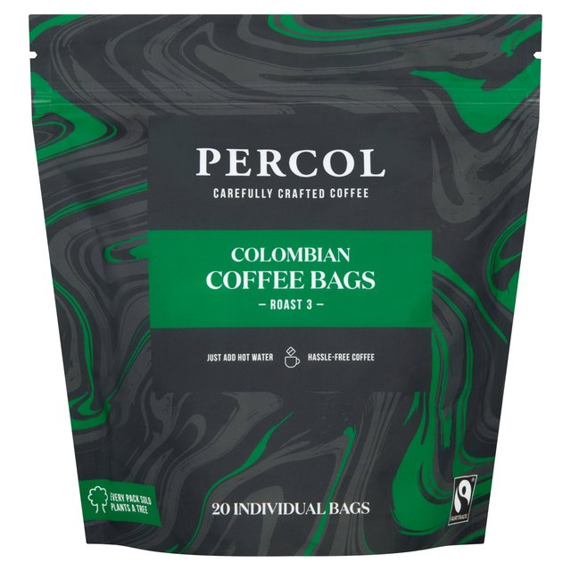 Percol Colombian Fairtrade Coffee Bags 20 Pack   160g