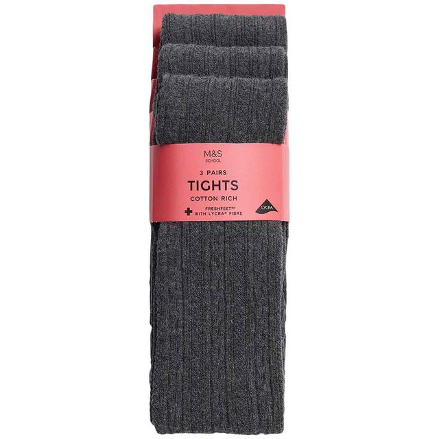 M&S Girls Cable Knit Tights 2-7 Years Grey GOODS M&S   