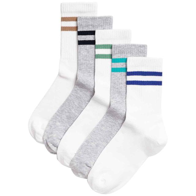 M&S Kids Cotton Rich Ankle Stripe Socks 5 Pack GOODS M&S   