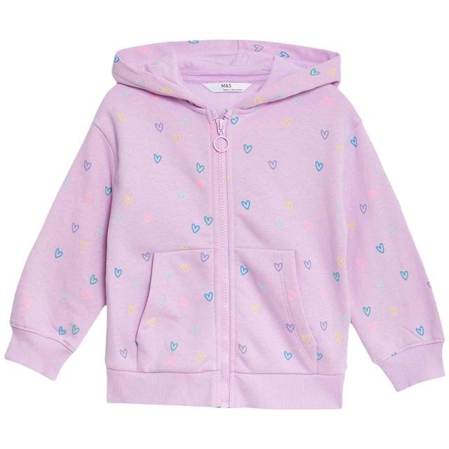 M&S Girls Cotton Rich Zip Hoodie 2-7 Years Pink GOODS M&S   