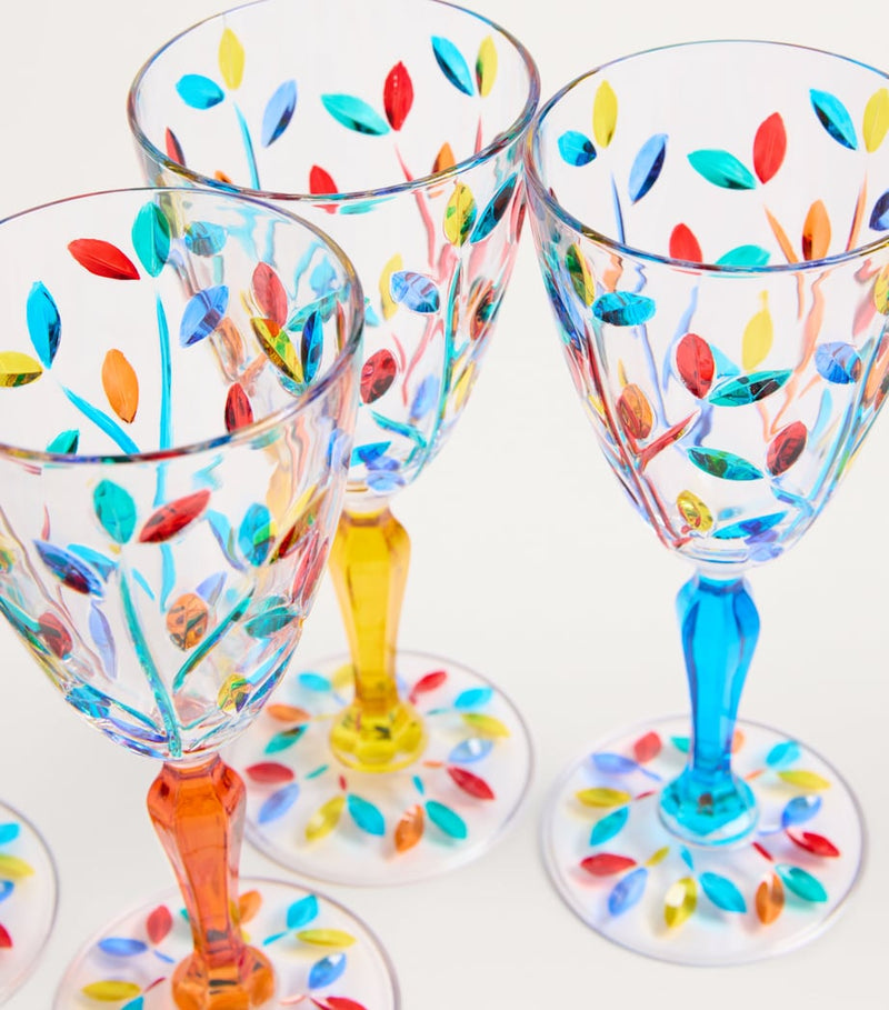 Les Ottomans crystal wine glasses with hand-painted floral designs, UK version
