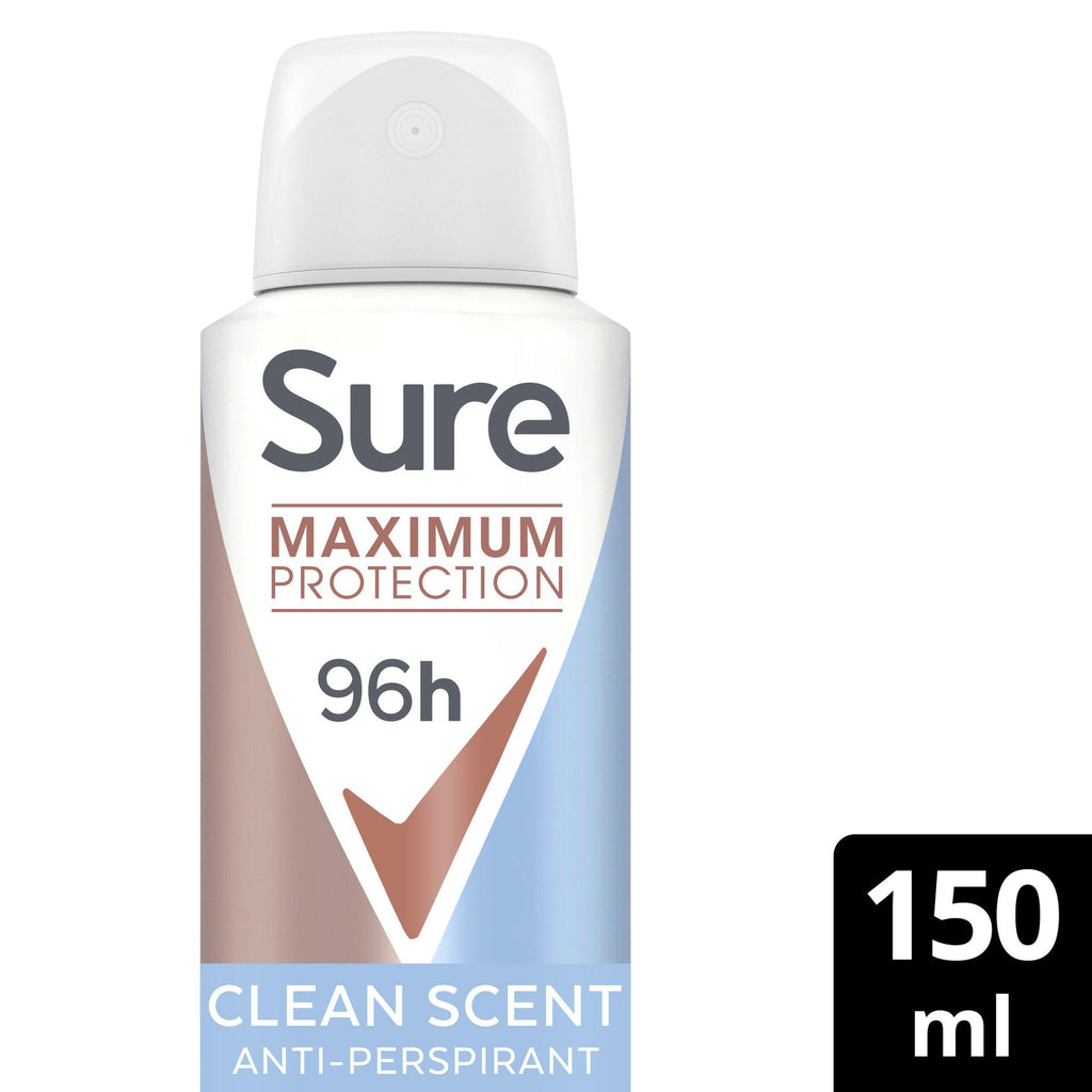 Sure Maximum Protection 96hr Clean Scent Anti-Perspirant Deodorant Aerosol 150ml