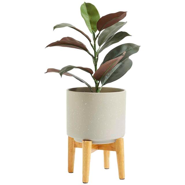 M&S Medium Ceramic Planter with Stand Grey GOODS M&S   