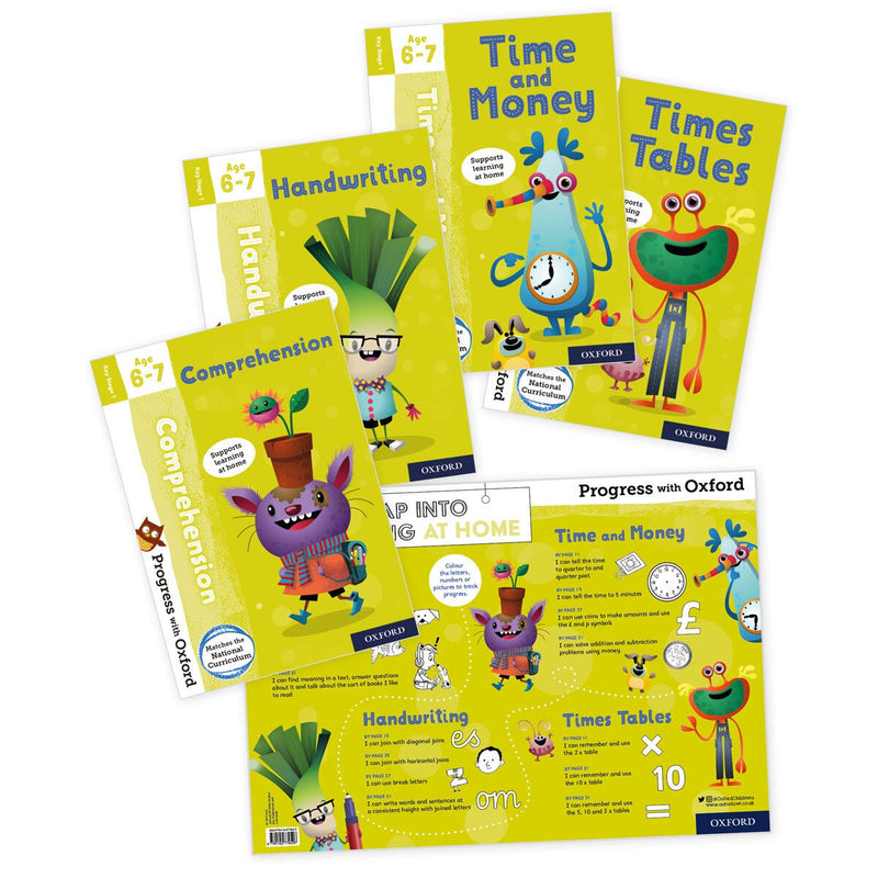 Oxford Progress with Oxford 4-Book Collection with Poster - Starting to Write, Write Words, Counting up to 100 or Time & Money