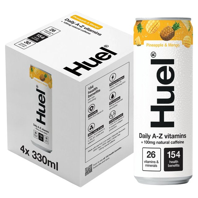 Huel Daily Vitamin Pineapple & Mango Sparkling Multivitamin Energy Drink   4 x 330ml