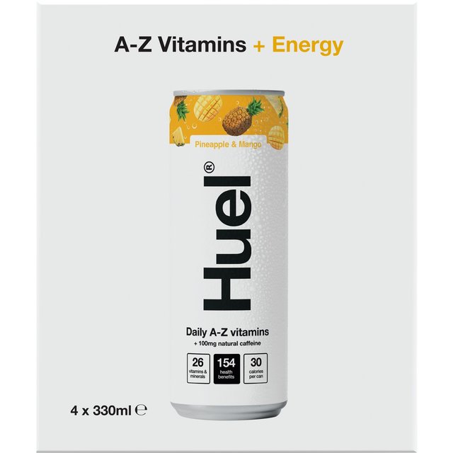 Huel Daily Vitamin Pineapple & Mango Sparkling Multivitamin Energy Drink   4 x 330ml GOODS M&S   