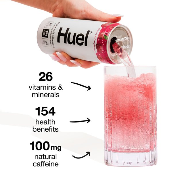 Huel Daily A-Z Cherry & Raspberry Sparkling Multivitamin Energy Drink   4 x 330ml GOODS M&S   