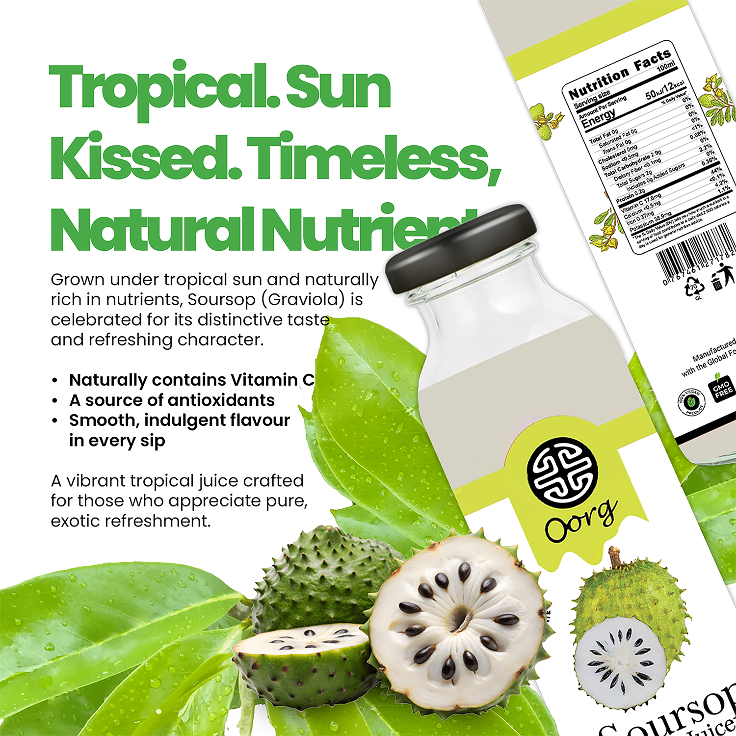 OORG natural soursop fruit juice 250ml x 6, imported from the UK