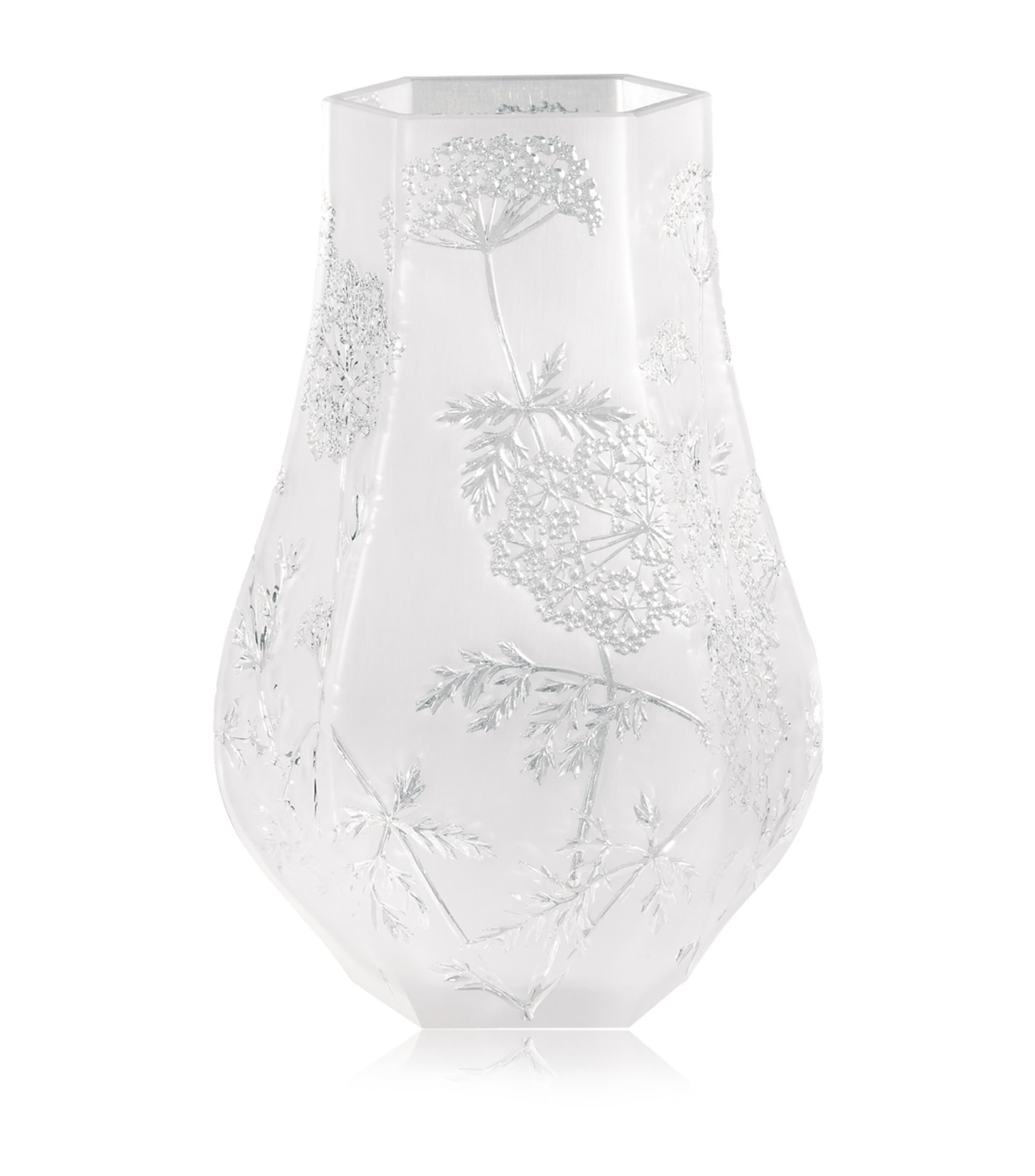 Lalique Ombelles etched flower crystal vase 29cm, UK version