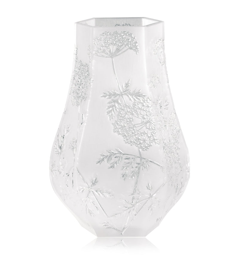 Lalique Ombelles etched flower crystal vase 29cm, UK version