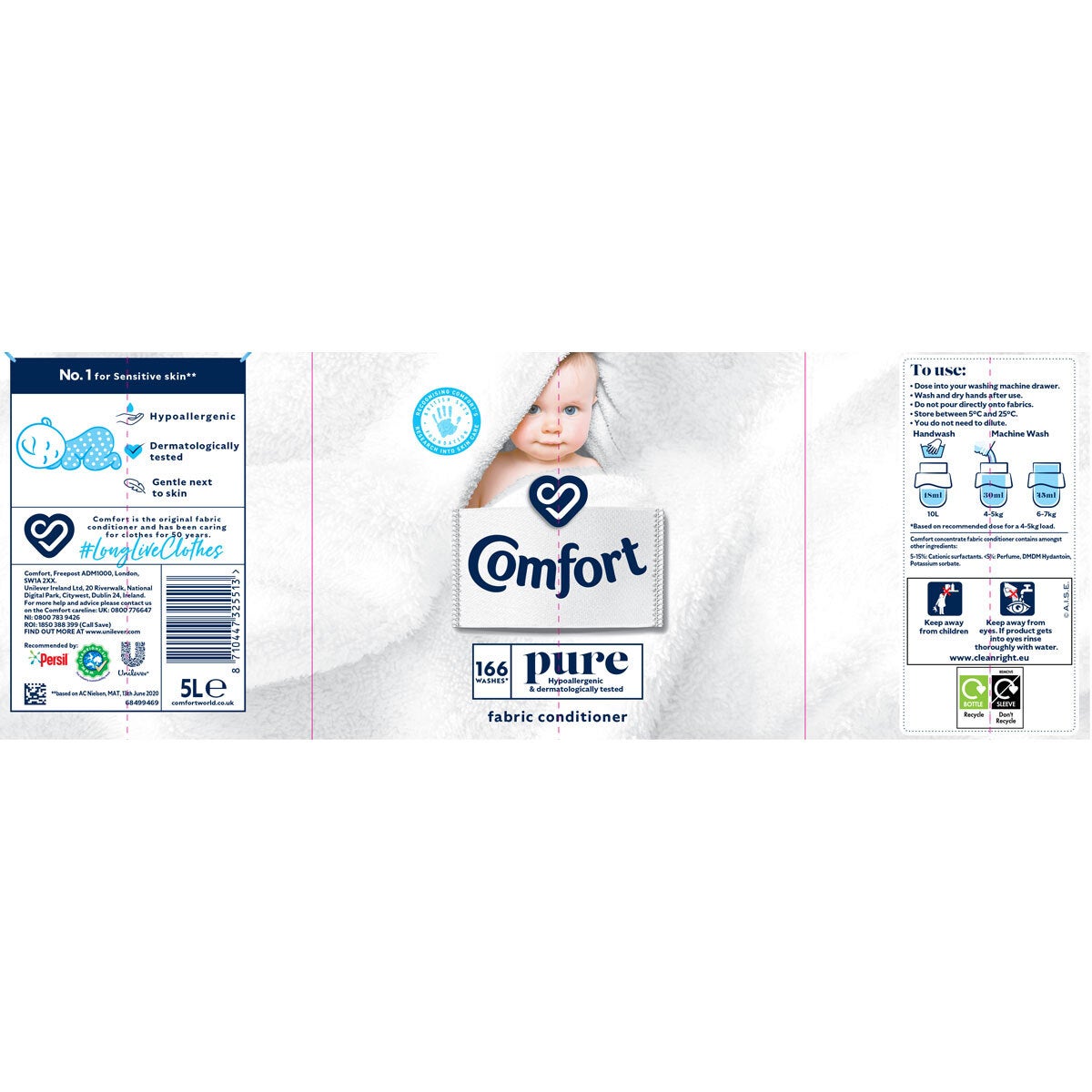 Comfort Pure liquid fabric conditioner 5L - British product