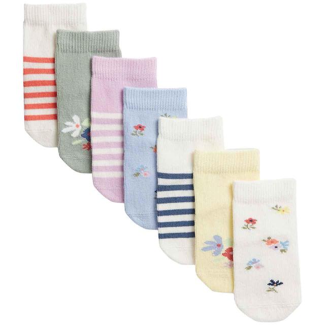 M&S Girls Cotton Rich Patterned Socks 0-24 Months 7 Pack GOODS M&S   