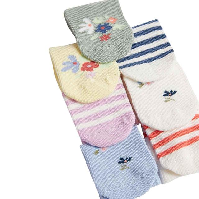 M&S Girls Cotton Rich Patterned Socks 0-24 Months 7 Pack GOODS M&S   